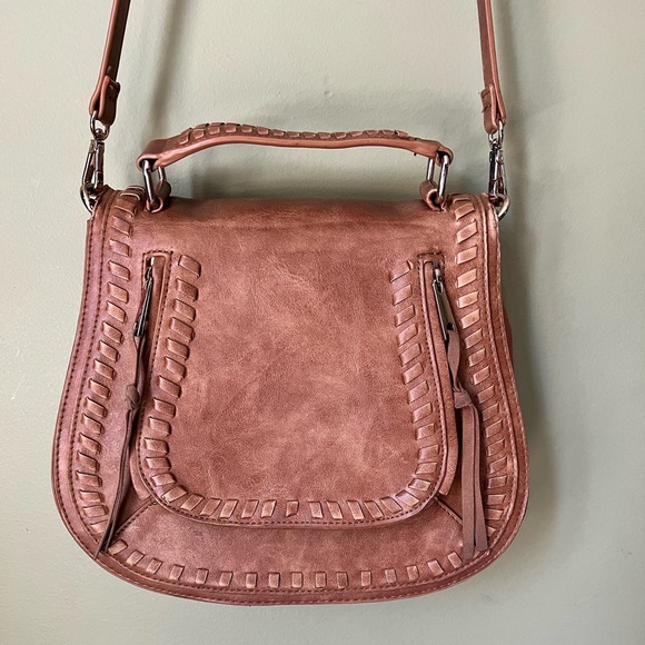 Urban Expressions Handbags - Urban Expressions Vegan leather Saddle Bag with adjustable strap, Tan